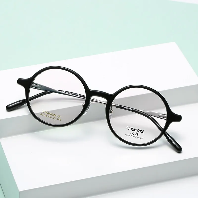 Reven Jate Unisex Full Rim Round Acetate Titanium Eyeglasses S3108