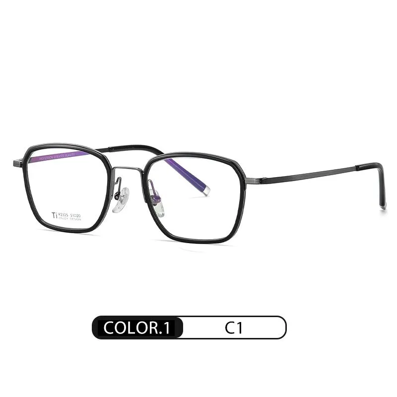 Reven Jate Unisex Full Rim Square Acetate Titanium Frame Eyeglasses R2325
