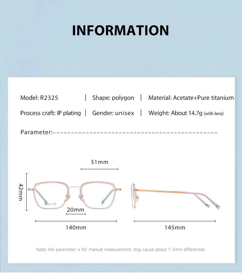Reven Jate Unisex Full Rim Square Acetate Titanium Frame Eyeglasses R2325