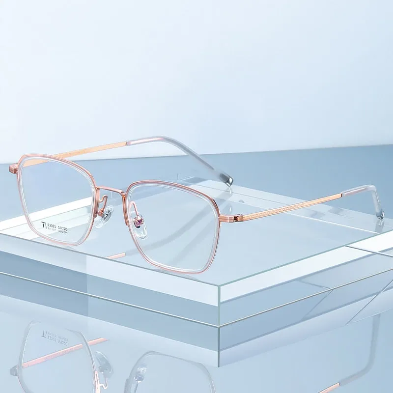 Reven Jate Unisex Full Rim Square Acetate Titanium Frame Eyeglasses R2325