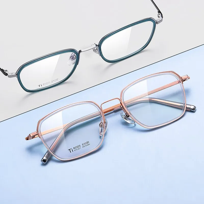 Reven Jate Unisex Full Rim Square Acetate Titanium Frame Eyeglasses R2325