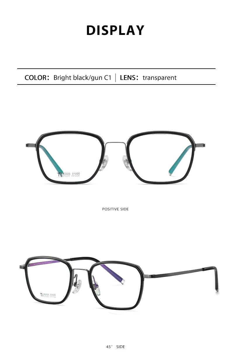 Reven Jate Unisex Full Rim Square Acetate Titanium Frame Eyeglasses R2325