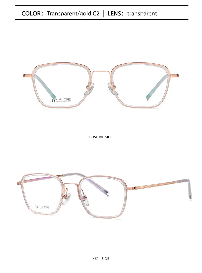 Reven Jate Unisex Full Rim Square Acetate Titanium Frame Eyeglasses R2325