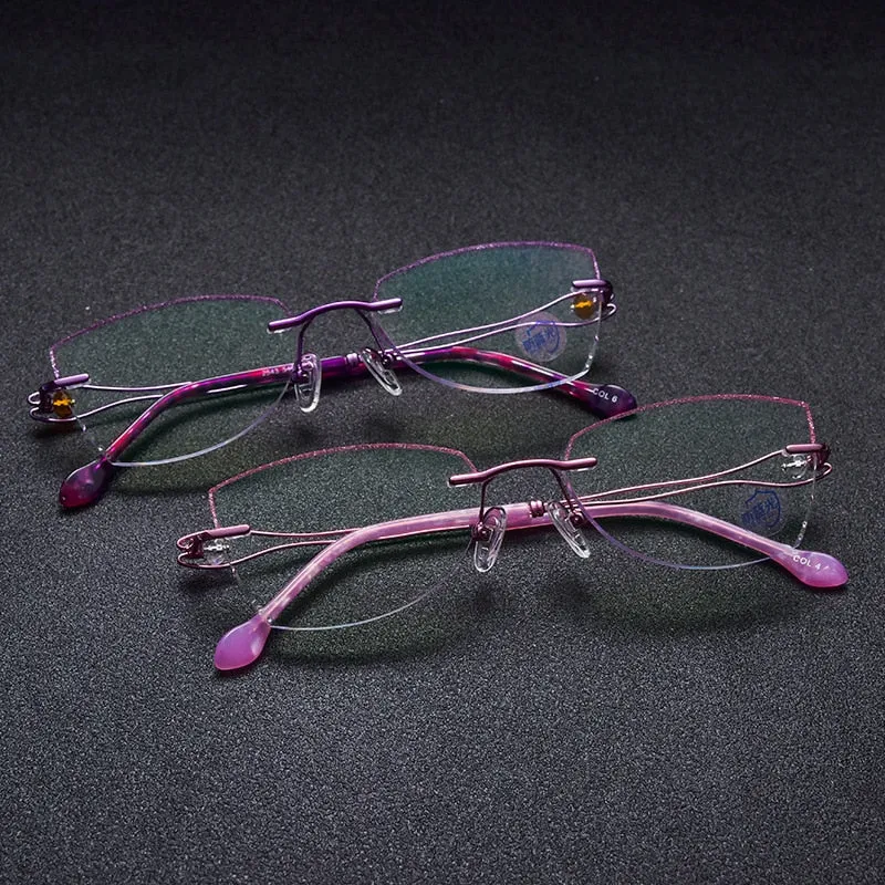 Reven Jate Women's Eyeglasses Titanium Rimless Diamond Cutting 2534