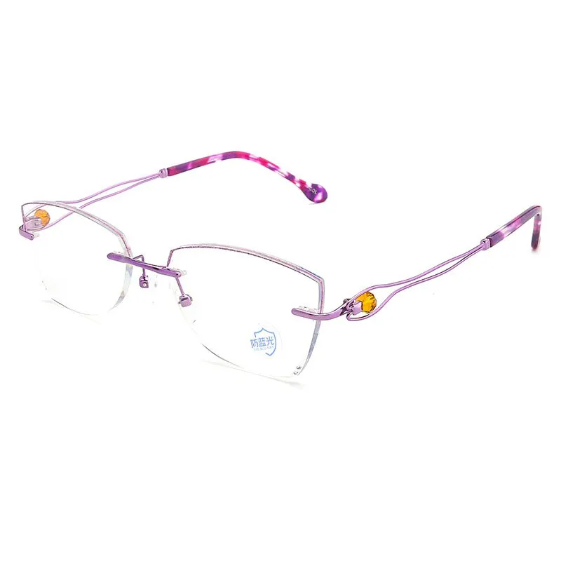 Reven Jate Women's Eyeglasses Titanium Rimless Diamond Cutting 2534