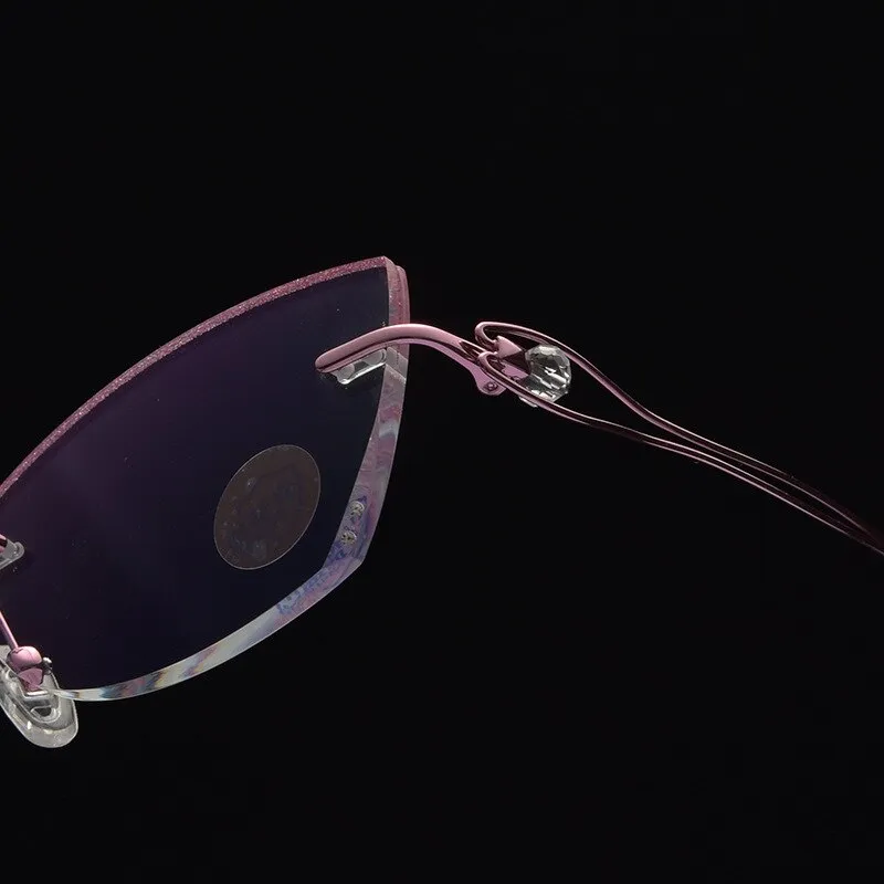 Reven Jate Women's Eyeglasses Titanium Rimless Diamond Cutting 2534