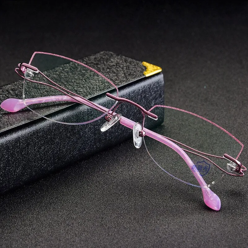 Reven Jate Women's Eyeglasses Titanium Rimless Diamond Cutting 2534