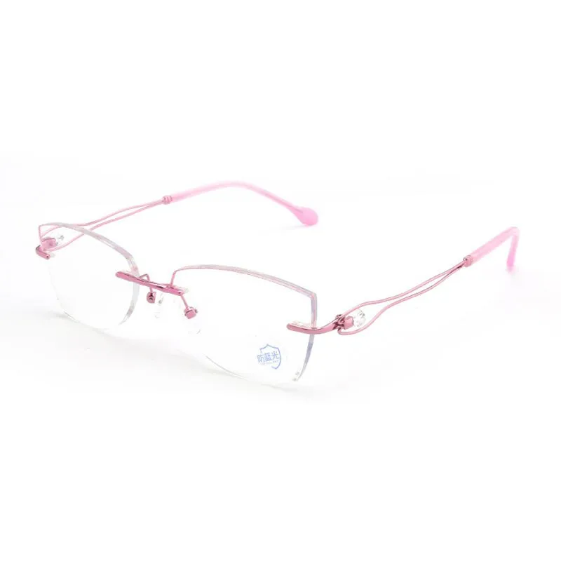 Reven Jate Women's Eyeglasses Titanium Rimless Diamond Cutting 2534