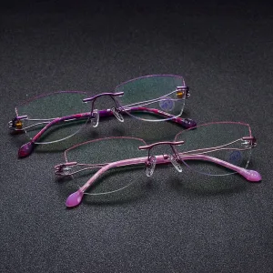 Reven Jate Women's Eyeglasses Titanium Rimless Diamond Cutting 2534
