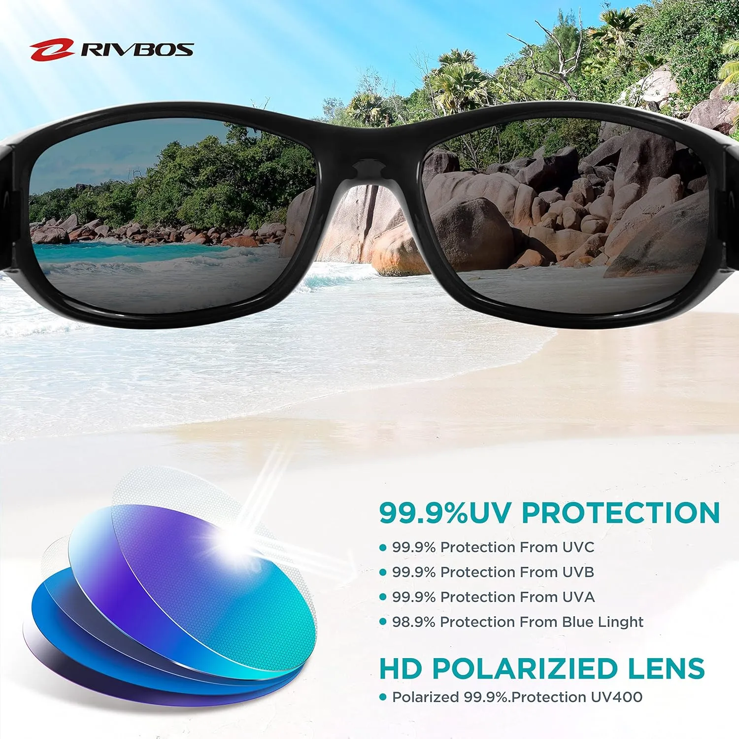 RIVBOS Kids Sunglasses Polarized UV Protection Flexible Rubber Glasses Shades with Strap for Boys Girls RBK037
