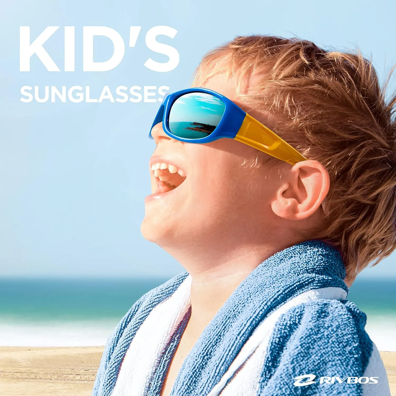 RIVBOS Kids Sunglasses Polarized UV Protection Flexible Rubber Glasses Shades with Strap for Boys Girls RBK037