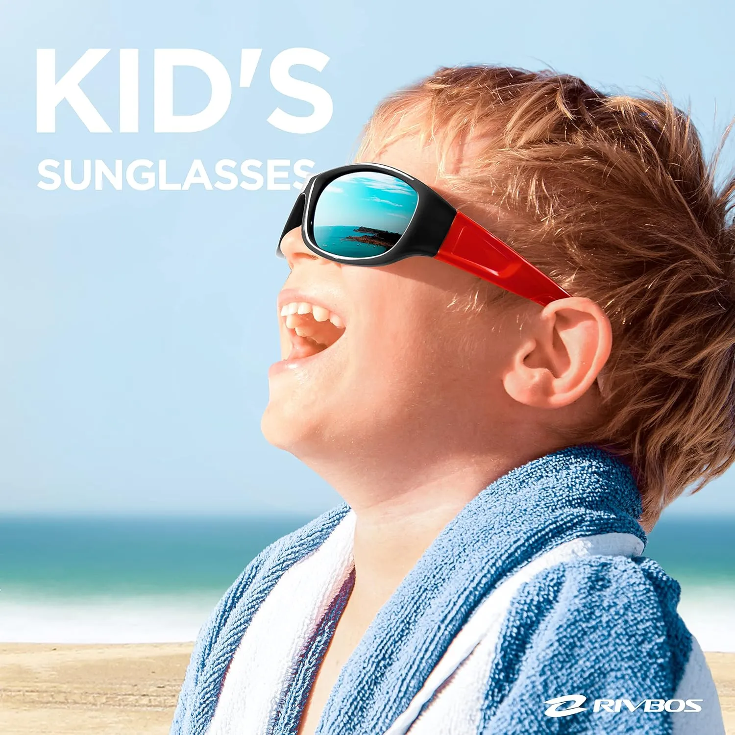 RIVBOS Kids Sunglasses Polarized UV Protection Flexible Rubber Glasses Shades with Strap for Boys Girls RBK037