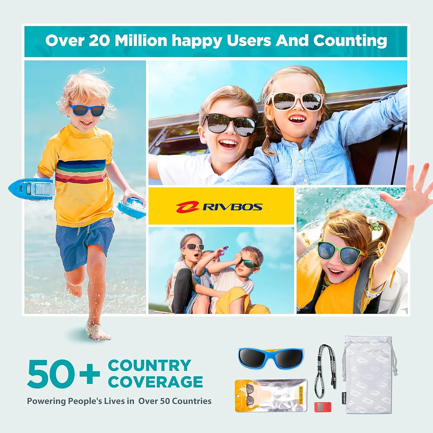 RIVBOS Kids Sunglasses Polarized UV Protection Flexible Rubber Glasses Shades with Strap for Boys Girls RBK037