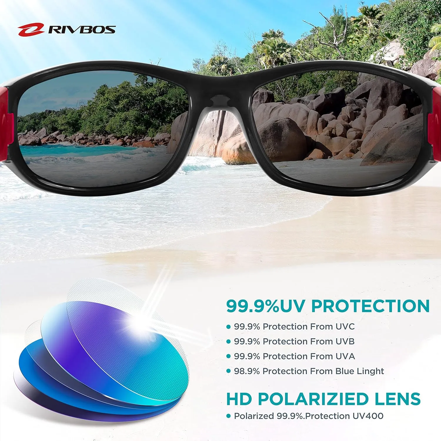RIVBOS Kids Sunglasses Polarized UV Protection Flexible Rubber Glasses Shades with Strap for Boys Girls RBK037