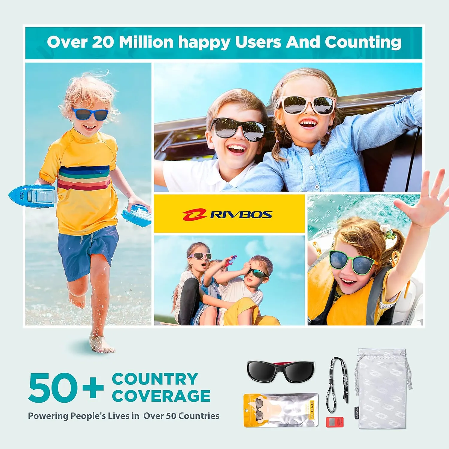 RIVBOS Kids Sunglasses Polarized UV Protection Flexible Rubber Glasses Shades with Strap for Boys Girls RBK037