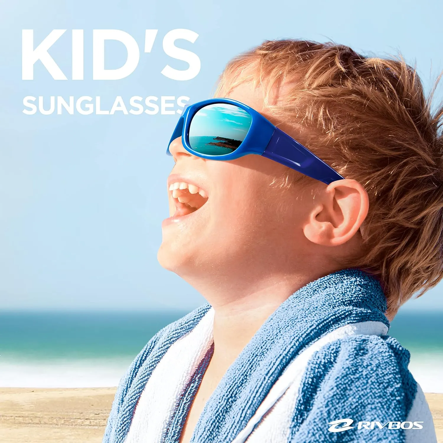 RIVBOS Kids Sunglasses Polarized UV Protection Flexible Rubber Glasses Shades with Strap for Boys Girls RBK037