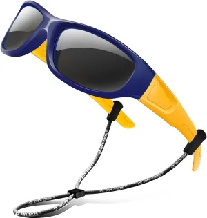 RIVBOS Kids Sunglasses Polarized UV Protection Flexible Rubber Glasses Shades with Strap for Boys Girls RBK037