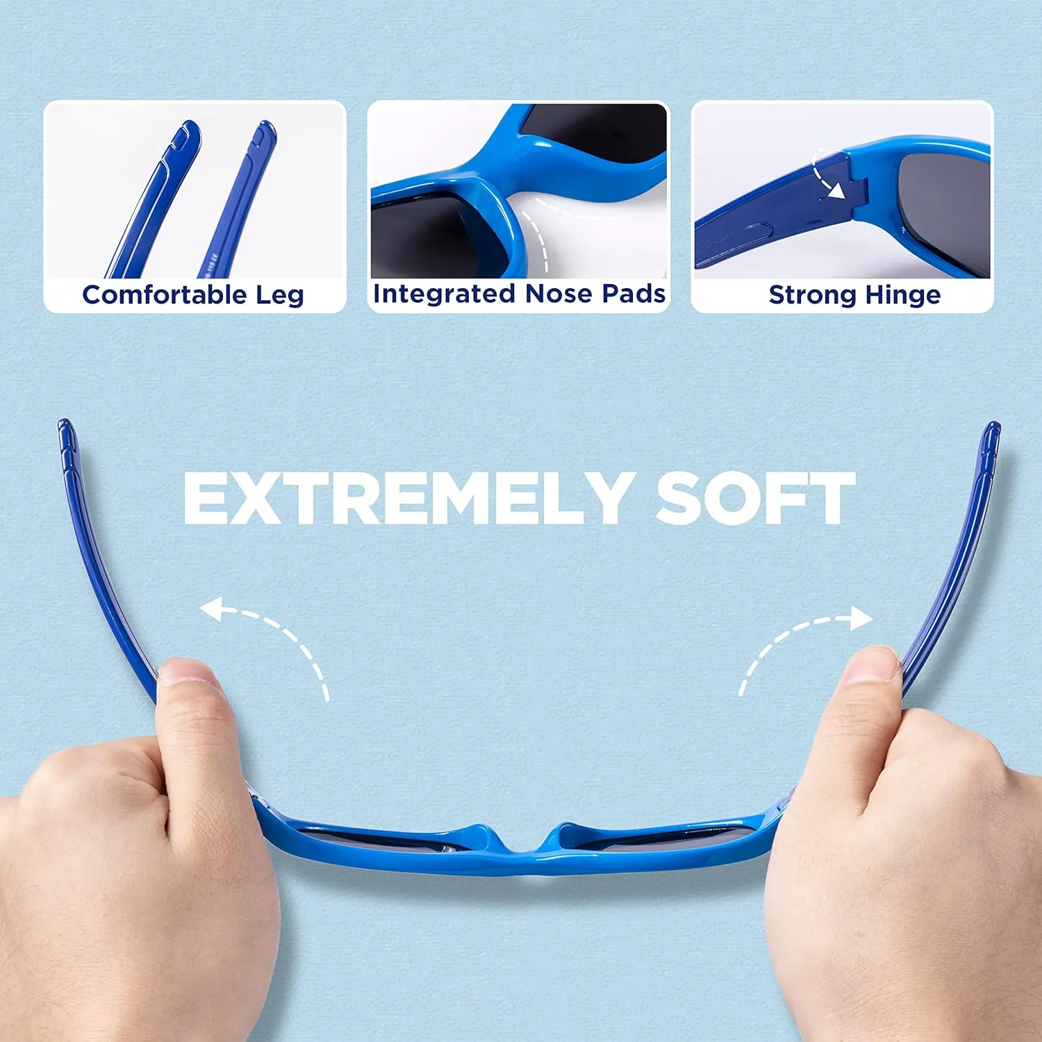 RIVBOS Kids Sunglasses Polarized UV Protection Flexible Rubber Glasses Shades with Strap for Boys Girls RBK037
