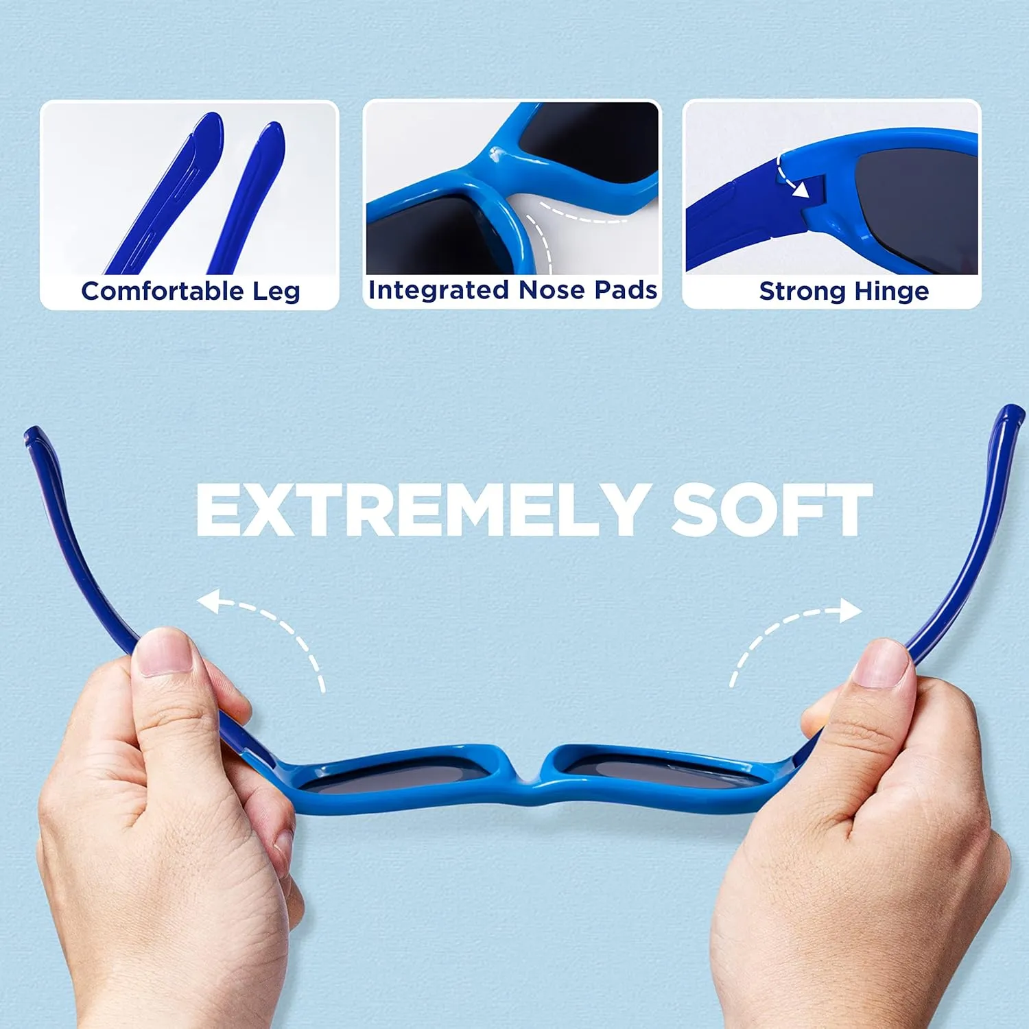 RIVBOS Kids Sunglasses with Strap Polarized UV Protection Flexible Rubber Shades for Boys Girls RBK003