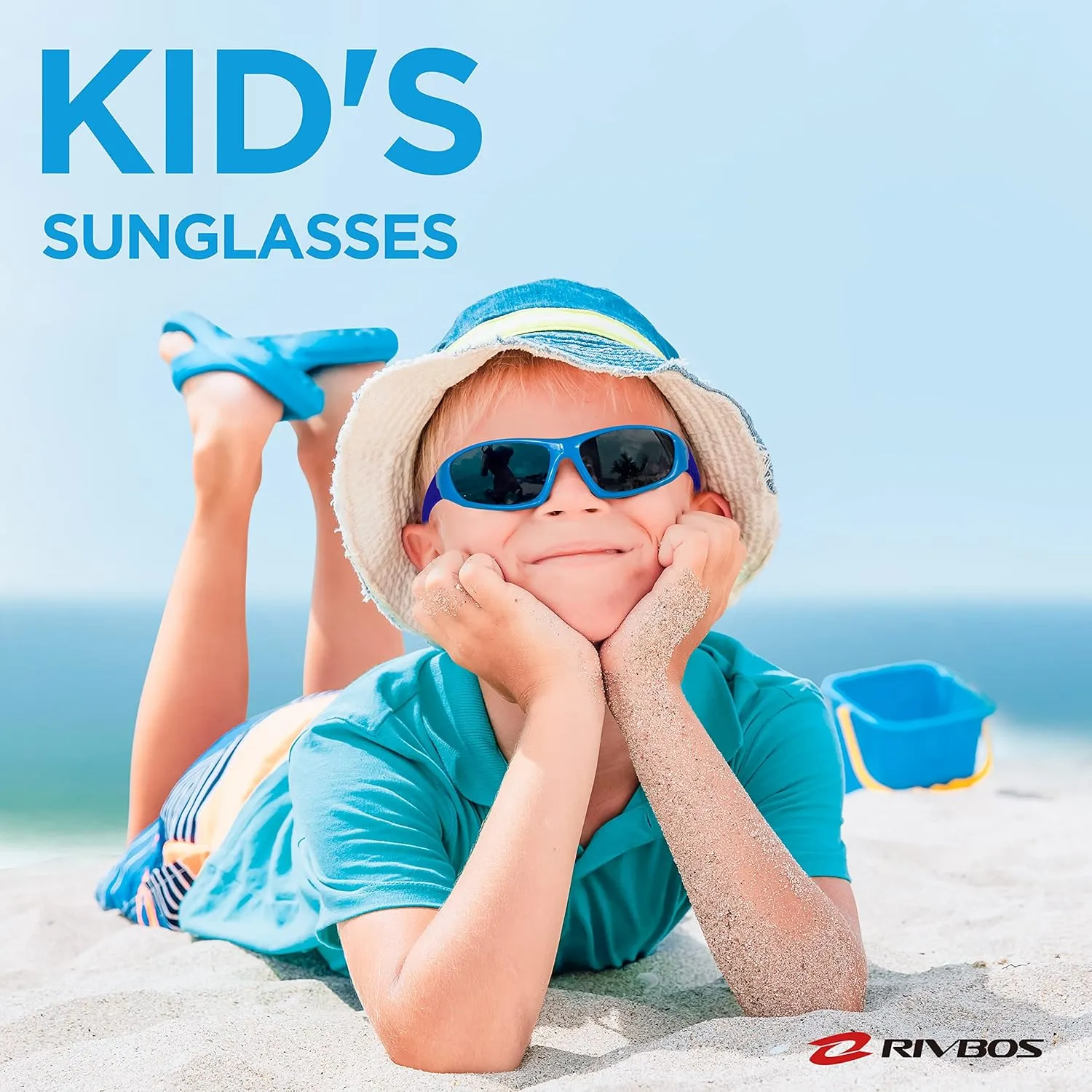 RIVBOS Kids Sunglasses with Strap Polarized UV Protection Flexible Rubber Shades for Boys Girls RBK003