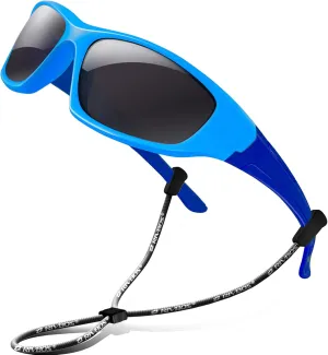 RIVBOS Kids Sunglasses with Strap Polarized UV Protection Flexible Rubber Shades for Boys Girls RBK003