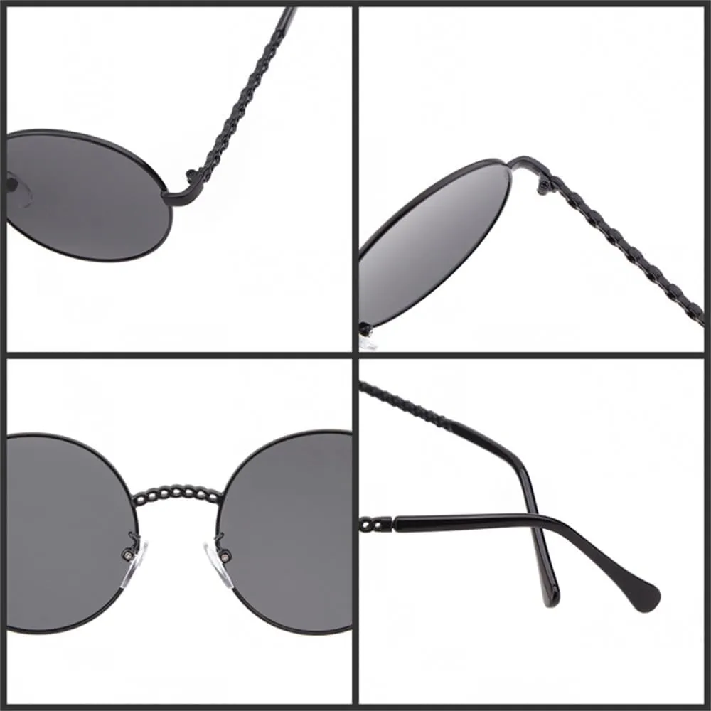 Round Chain Sunglasses Women Vintage Retro Frame Flat Top Sun Glasses Lady Female Shades