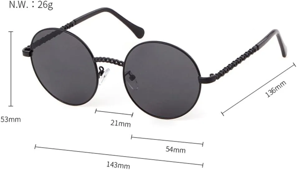 Round Chain Sunglasses Women Vintage Retro Frame Flat Top Sun Glasses Lady Female Shades