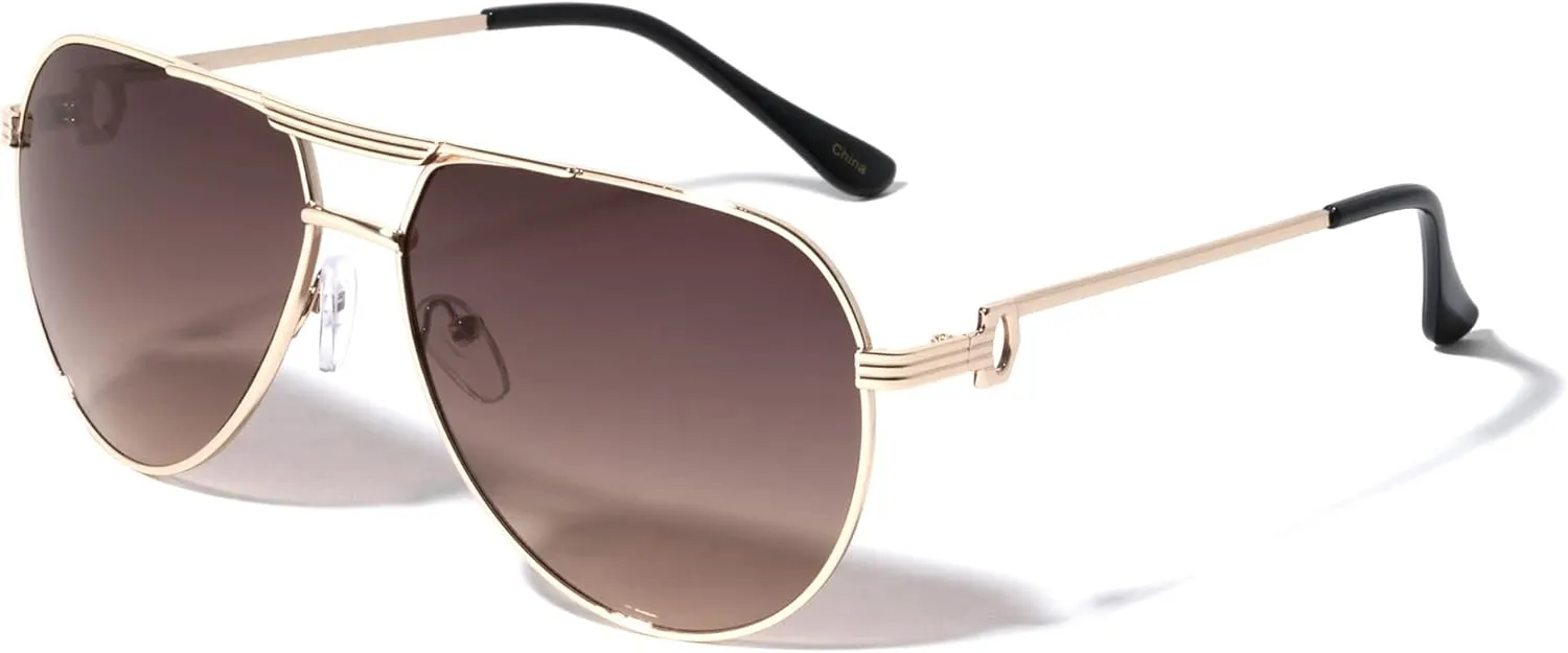 Round Lens Three Line Top Bar Sectioned Temple Aviator Sunglasses