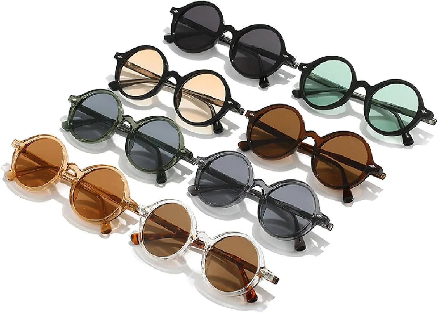 Round Women Sunglasses Fashion Punk Rivets Men Tea Green Uv400