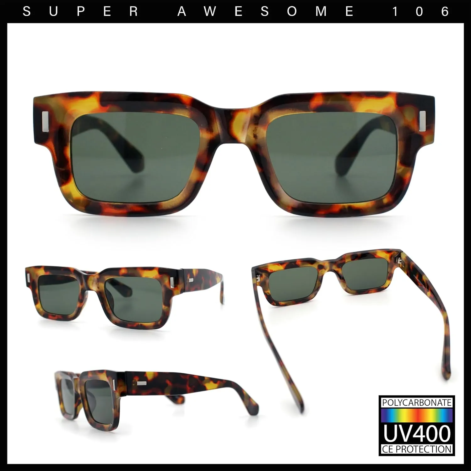 SA106 Hipster Thick Plastic Horn Rim Rectangle Gentleman Fashion Sunglasses