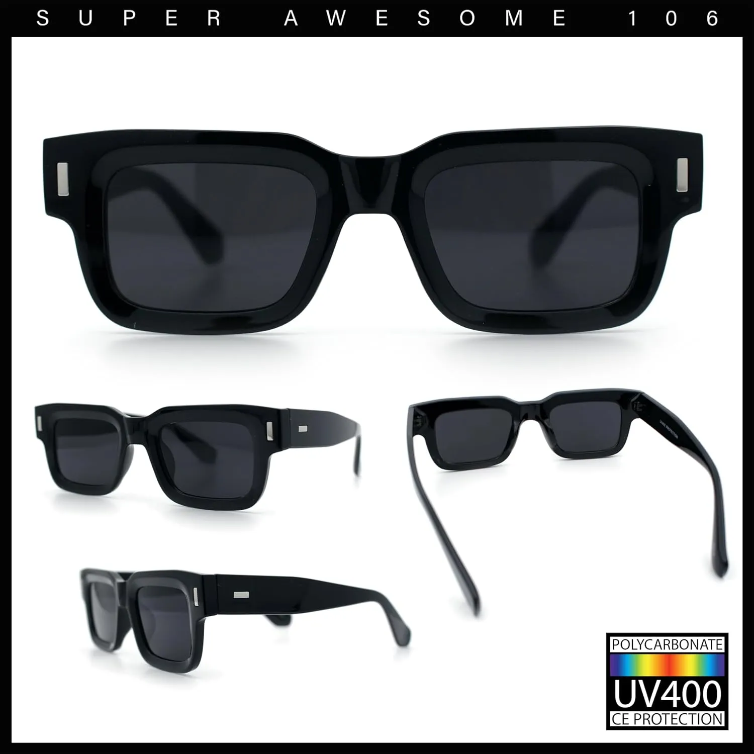 SA106 Hipster Thick Plastic Horn Rim Rectangle Gentleman Fashion Sunglasses