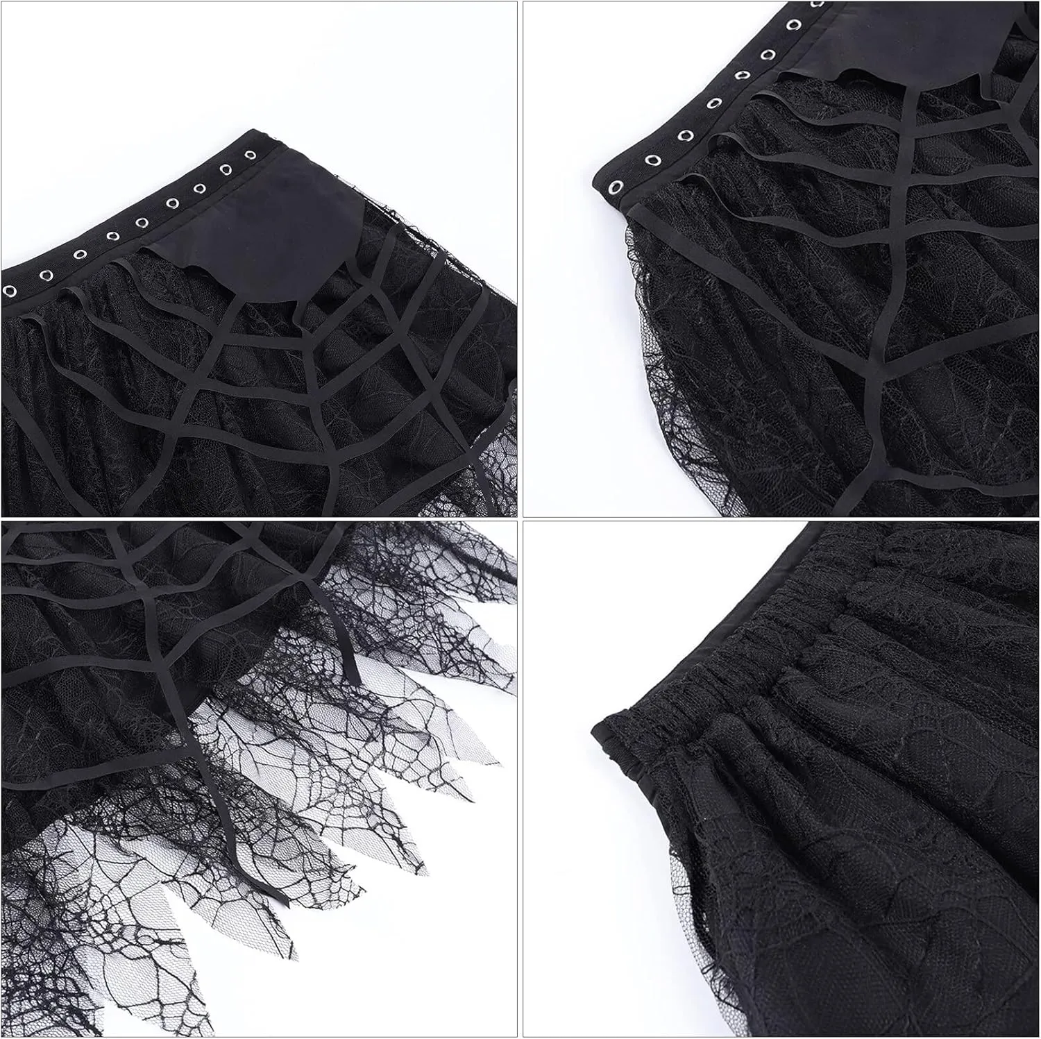 SEAUR Womens Girls Gothic Punk Mini Skirts Fashion High Waisted Y2K Skirt Sexy Tie Up Lace Patchwork Skorts