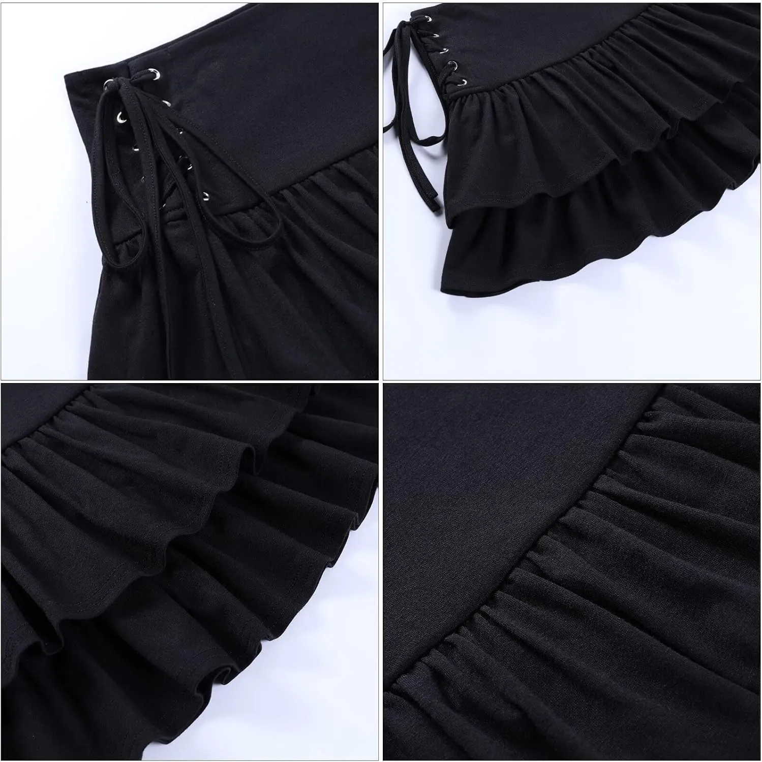 SEAUR Womens Girls Gothic Punk Mini Skirts Fashion High Waisted Y2K Skirt Sexy Tie Up Lace Patchwork Skorts