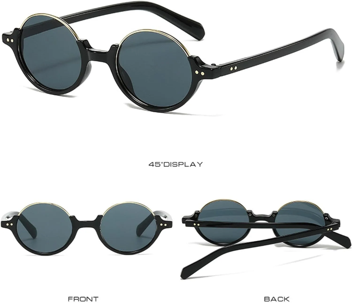 Semi-metal Round Women Glasses Vintage Rivets Punk Men Gradient Shades Uv400
