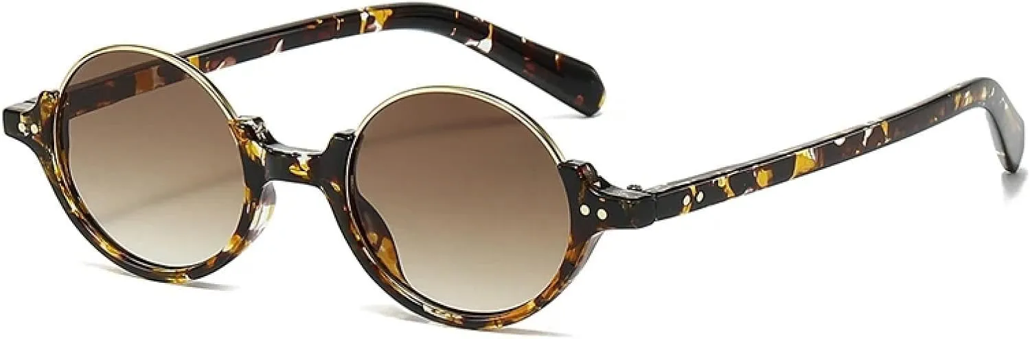 Semi-metal Round Women Glasses Vintage Rivets Punk Men Gradient Shades Uv400