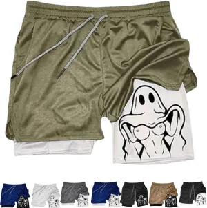 Siirigo Shorts Men,Fake Two Piece Quick Dry Running Shorts,Anti Glare Fitness Athletic Short