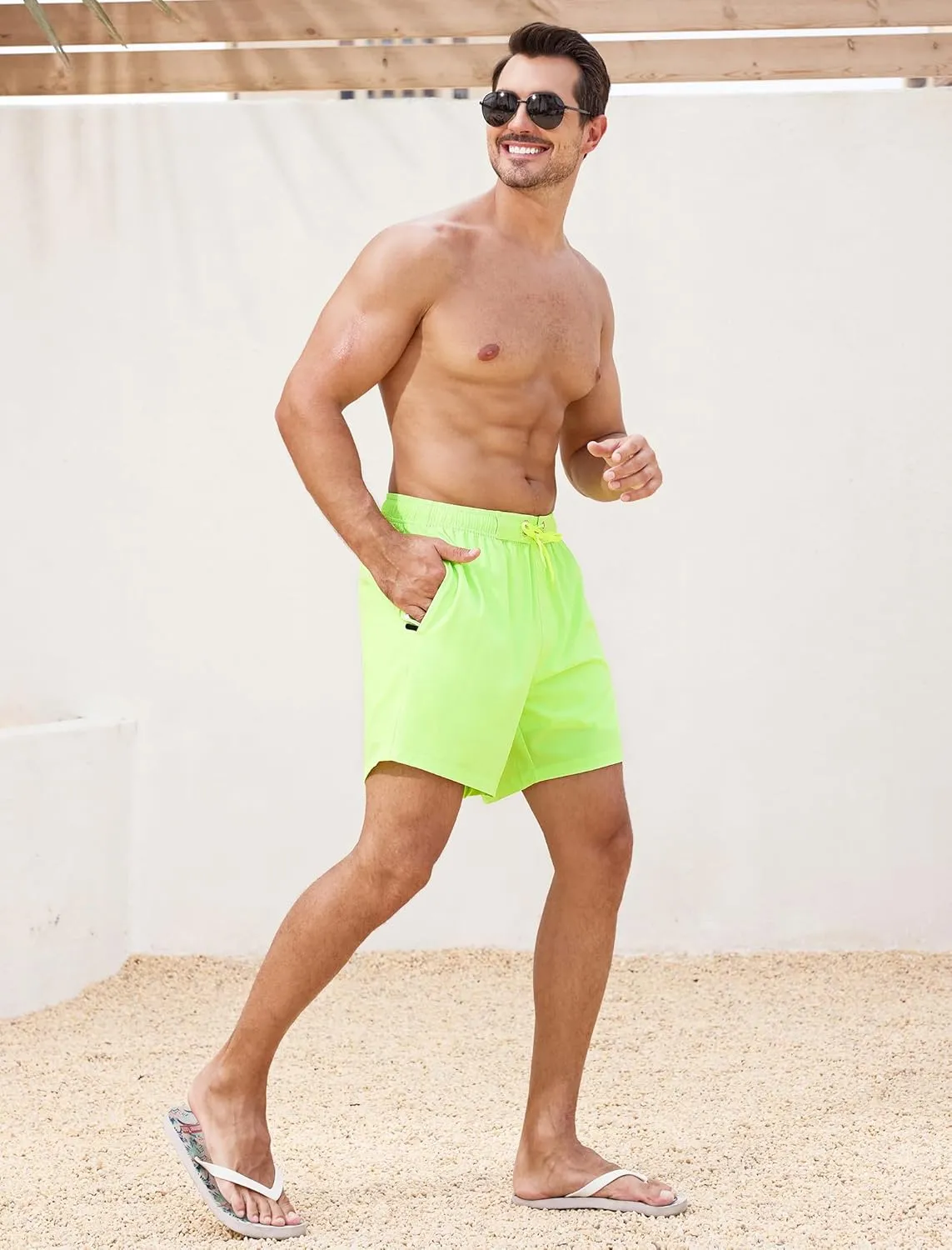 SILKWORLD Mens Swim Trunks 6" Quick Dry Bathing Suit Beach Swimming Shorts with Compression Liner and Zipper Pockets