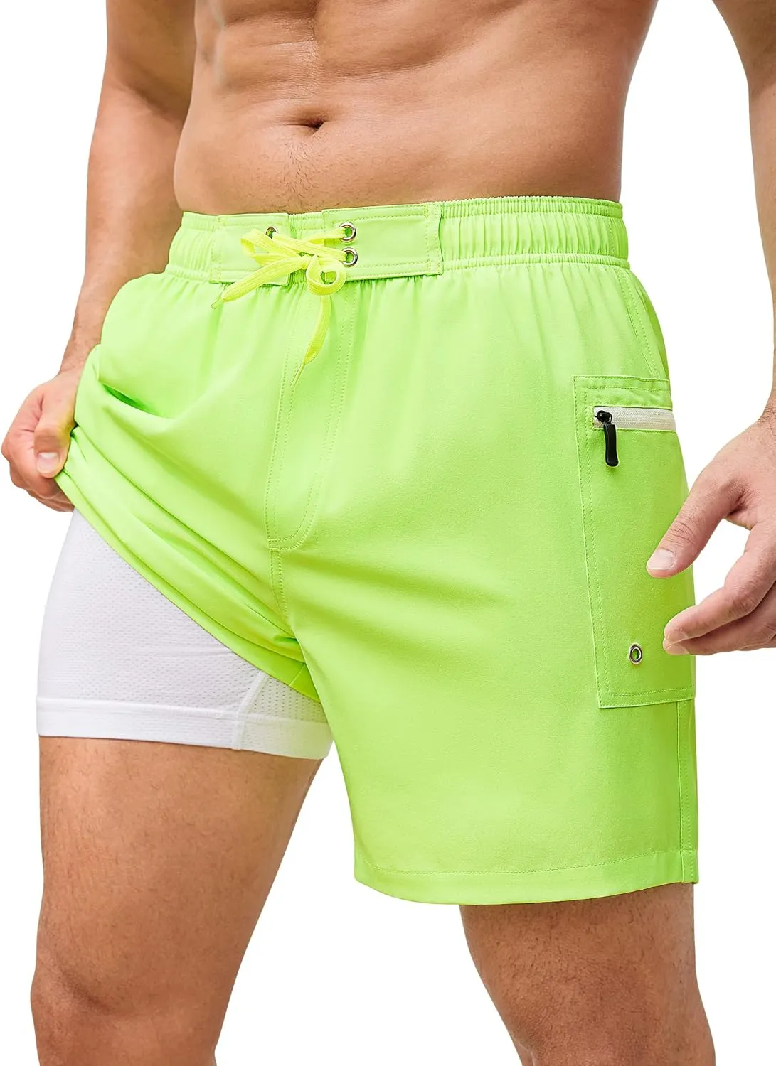 SILKWORLD Mens Swim Trunks 6" Quick Dry Bathing Suit Beach Swimming Shorts with Compression Liner and Zipper Pockets