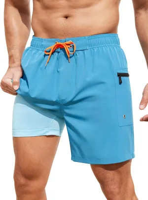 SILKWORLD Mens Swim Trunks 6" Quick Dry Bathing Suit Beach Swimming Shorts with Compression Liner and Zipper Pockets