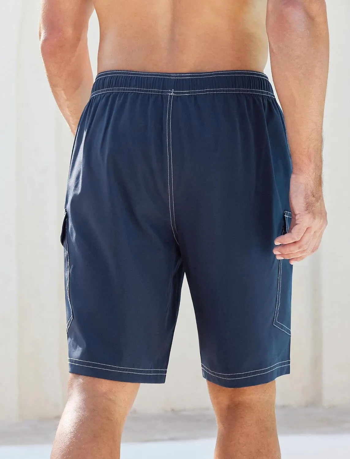 SILKWORLD Mens Swim Trunks with Compression Liner 9 Inch Bathing Suits Quick-Dry Swimmming Beach Shorts with Cargo Pockets