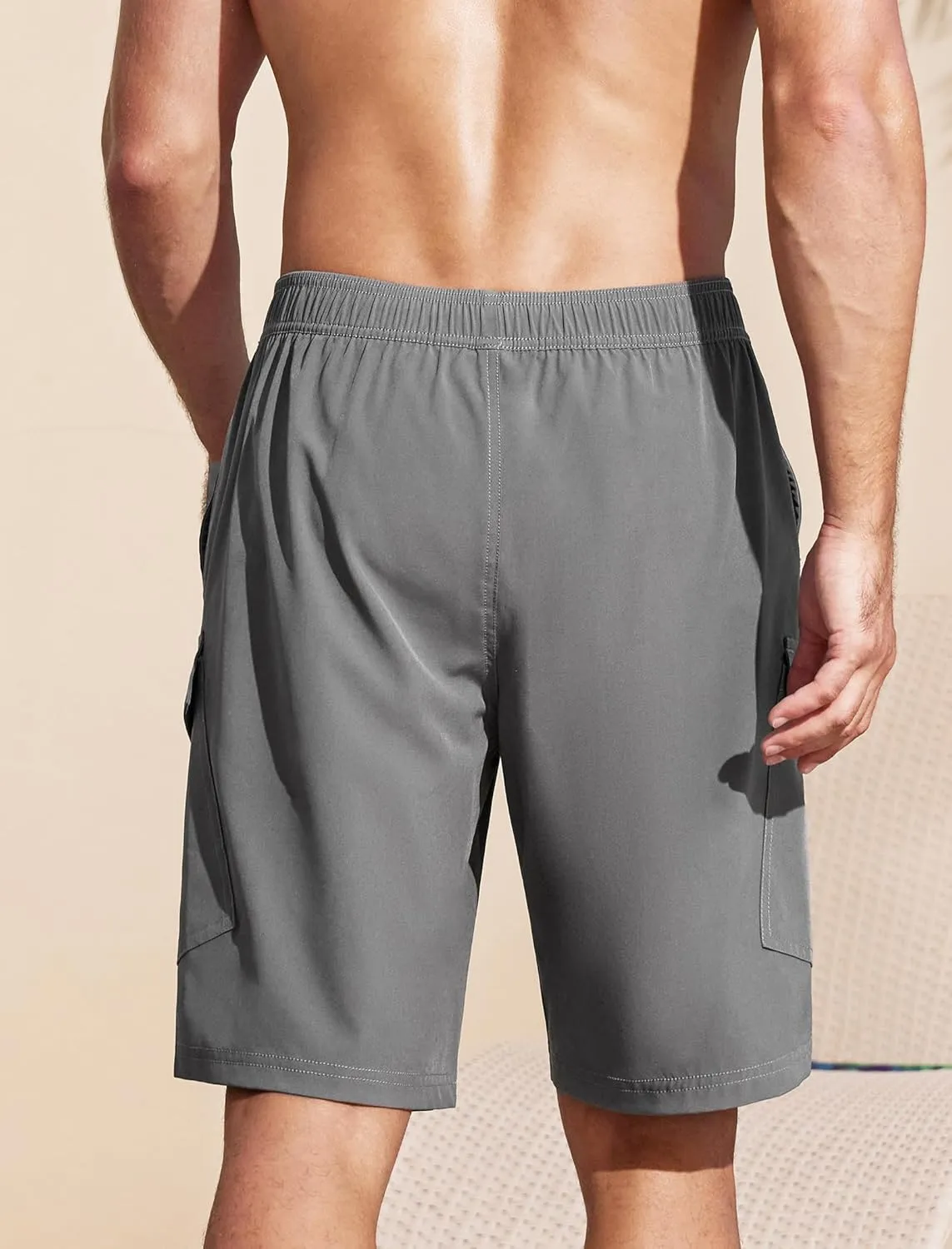 SILKWORLD Mens Swim Trunks with Compression Liner 9 Inch Bathing Suits Quick-Dry Swimmming Beach Shorts with Cargo Pockets