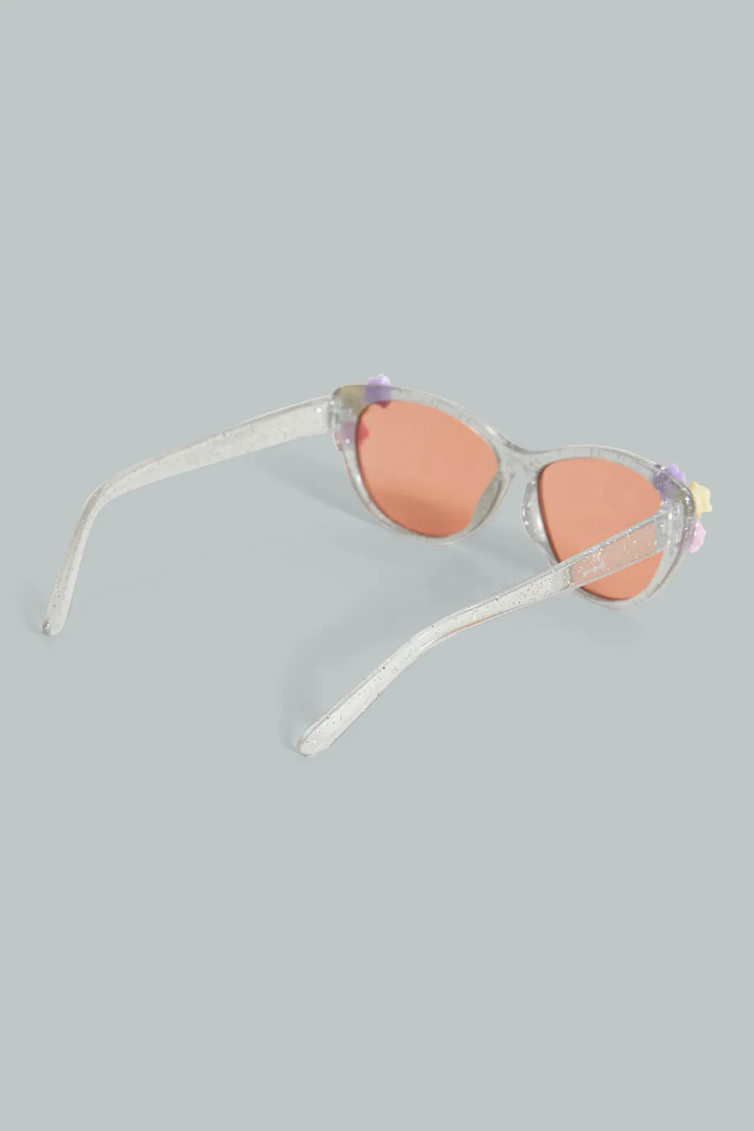 Silver Cat Eye Floral Embellished Sunglasses For Girls
