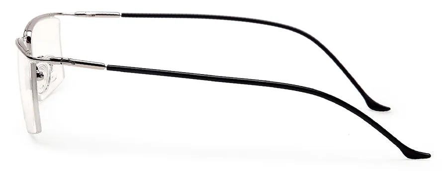 Silver Rectangular Half - Rim Metal Glasses Frames for Men