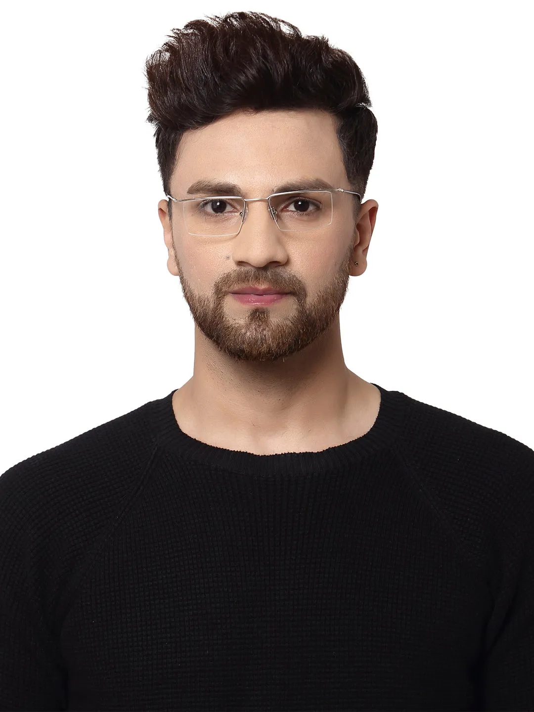 Silver Rectangular Half - Rim Metal Glasses Frames for Men