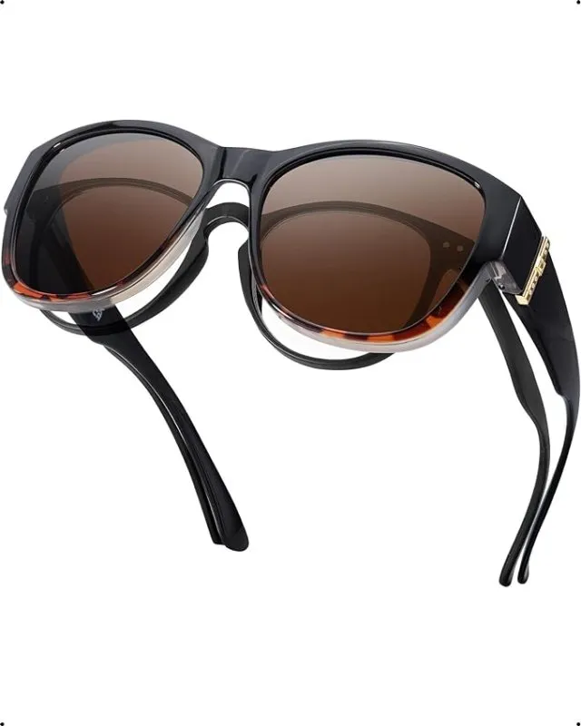 SIPHEW Polarised Fit Over Sunglasses for Women, Over Glasses Sunglasses Mens Oversized Wrap Around Sunglasses with UV400 Protection for Driving