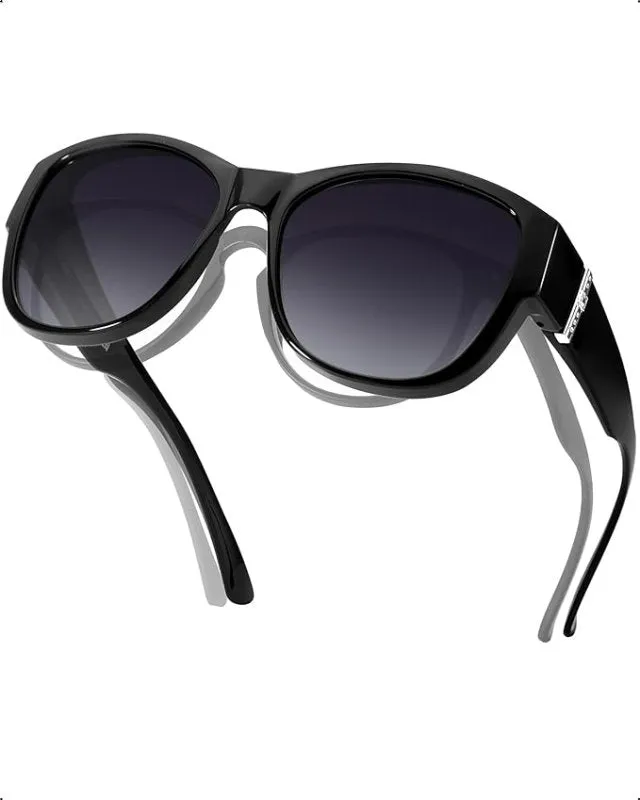SIPHEW Polarised Fit Over Sunglasses for Women, Over Glasses Sunglasses Mens Oversized Wrap Around Sunglasses with UV400 Protection for Driving
