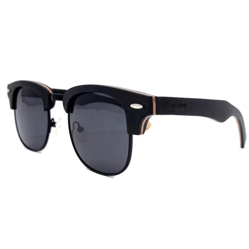 Skateboard Multi-Layer-Club Sunglasses, Gray Polarized Lenses, Wooden Case