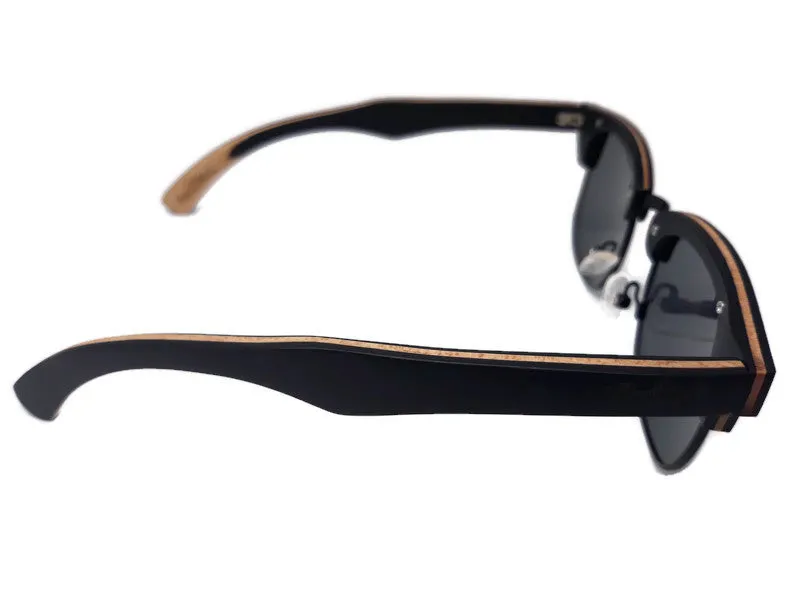 Skateboard Multi-Layer-Club Sunglasses, Gray Polarized Lenses, Wooden Case