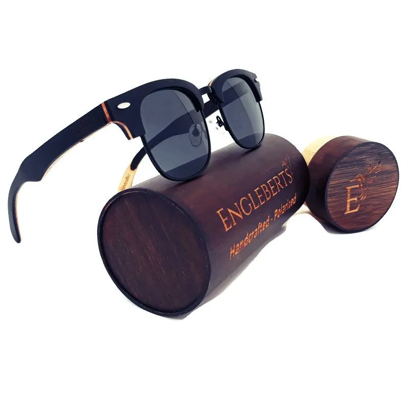 Skateboard Multi-Layer-Club Sunglasses, Gray Polarized Lenses, Wooden Case