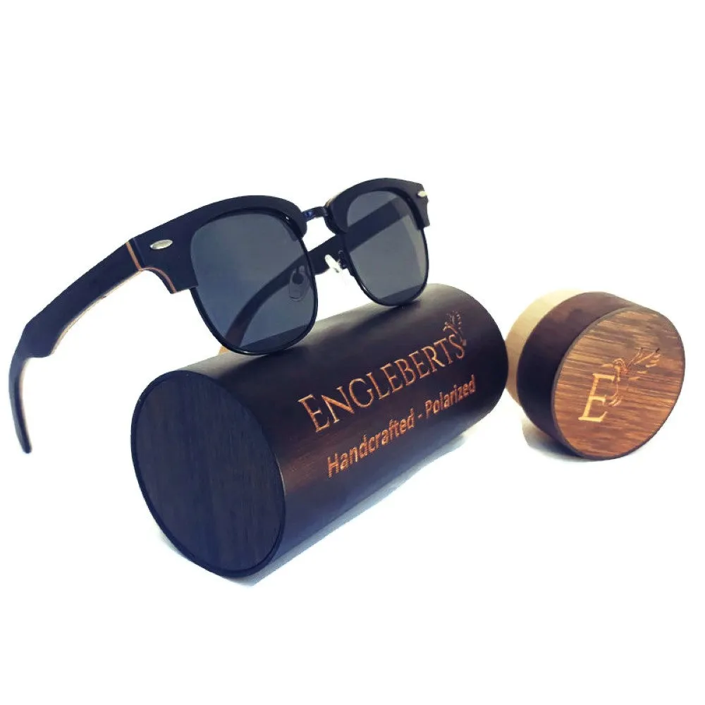 Skateboard Multi-Layer-Club Sunglasses, Gray Polarized Lenses, Wooden Case